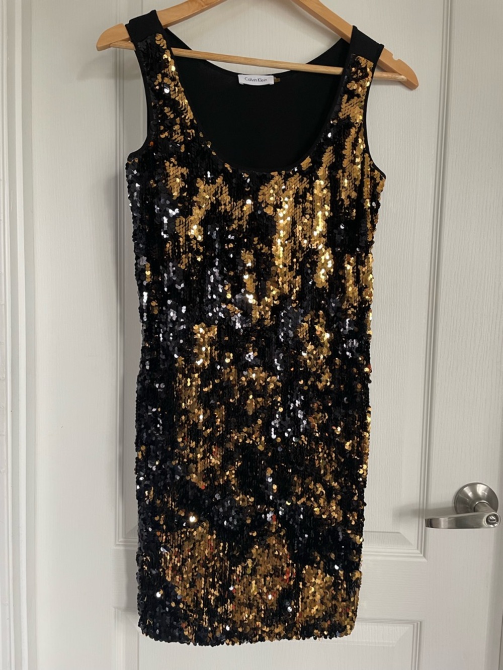 Calvin Klein Black and Gold Sequin Mini Dress Size Women 4